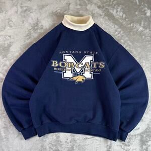 VTG Montana State Bobcats Mock Neck Sweatshirt Navy Jerzees NCAA Men’s Small
